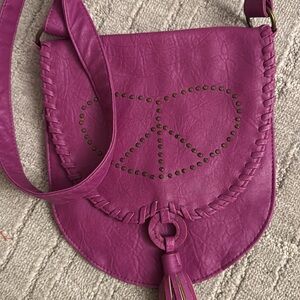 Aldo Fuchsia Crossbody Bag with Peace Emblem
